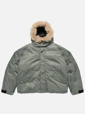 Men's Hooded Winter Jacket in Sage with Faux-Fur Trim